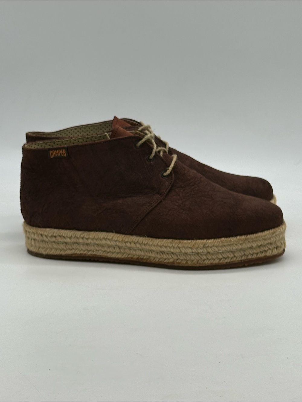 Camper Brown Leather Espadrille Chukka Boots. Size 9.